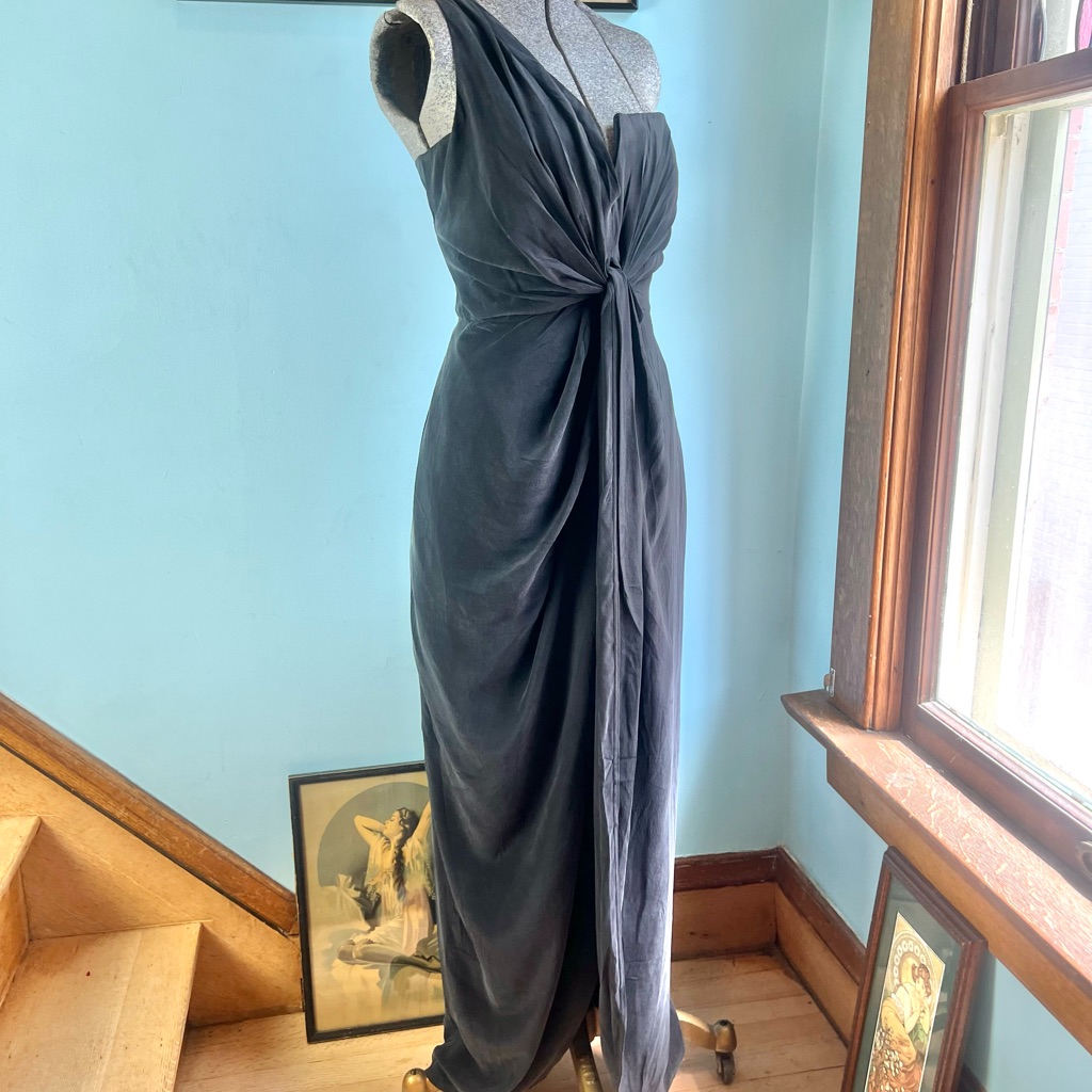 Zimmermann Black One-Shoulder Draped Twist Sueded Silk Gown